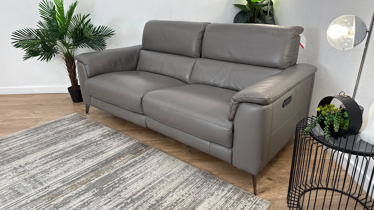 Sofology Illinois Leather Recliner 3 Seater in Fossil Grey