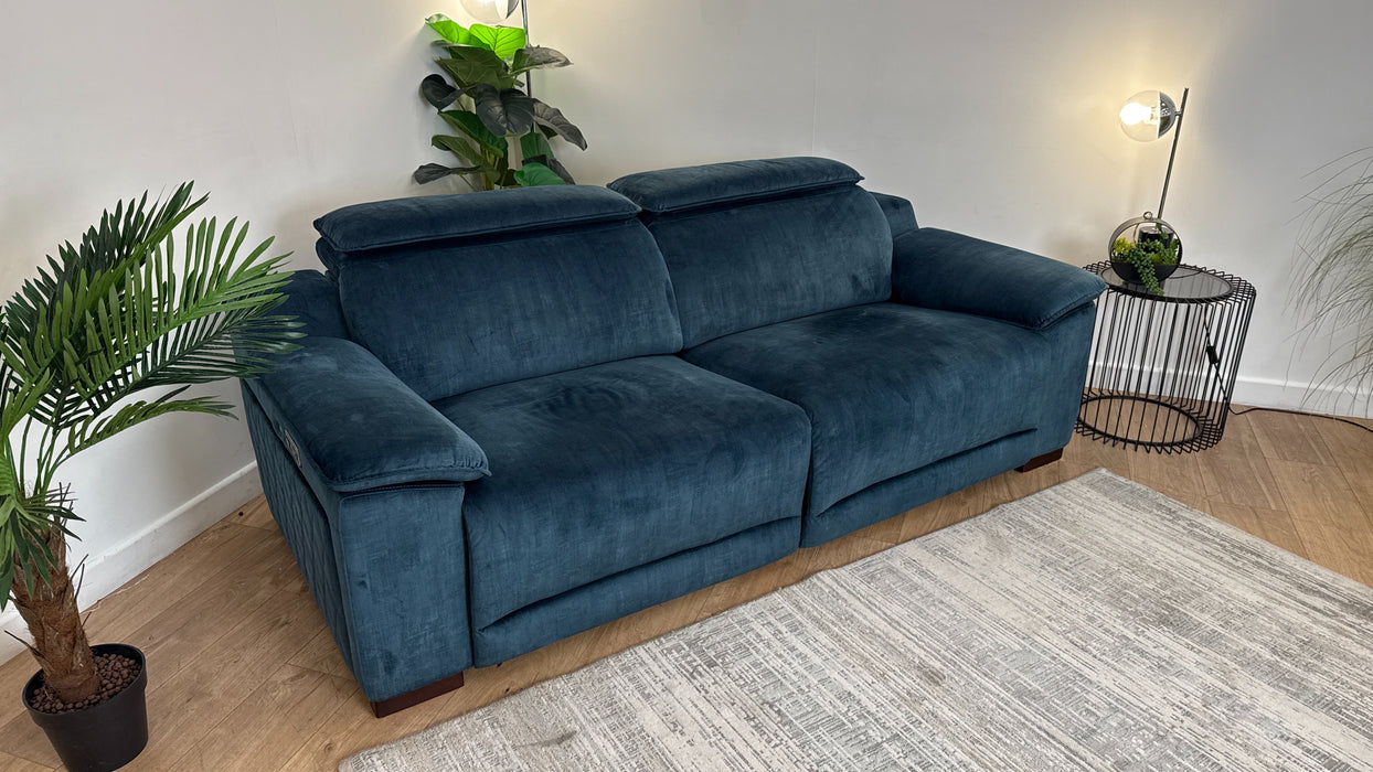 Sofology Benz Fabric 3 Seater Power Recliner/Headrest Heated Seat in Heritage Velvet Airforce