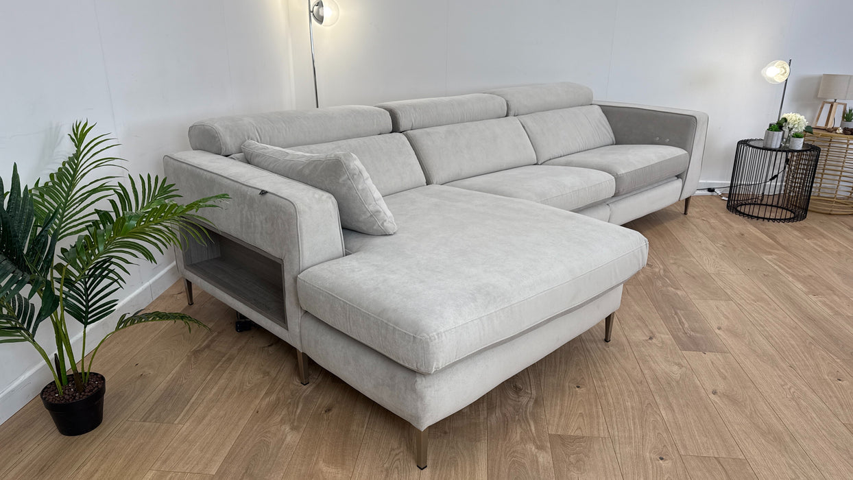 Wardle Large 4 Seater Left Facing Chaise - Fabric Power Reclining Sofa- Natural