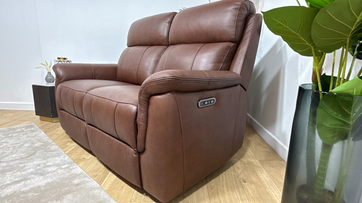 Sofology Bradie Leather 2 Seater Power Recliner/Headrest in Trusty Embossed Chestnut