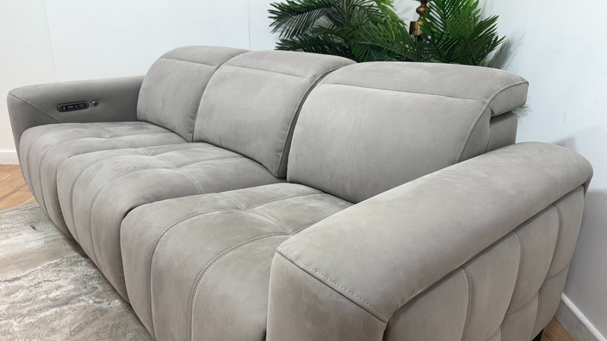 Sofology Marvella Fabric 3 Seater Power Recliner/Headrest Heated Seats in Lifestyle Nubuck Feel Light Grey