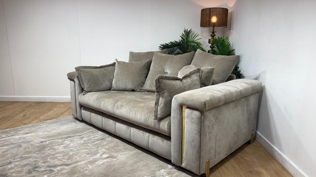 Sofology Oscar Fabric 2 Seater Gold Trim in Fine Textured Chenille Stone