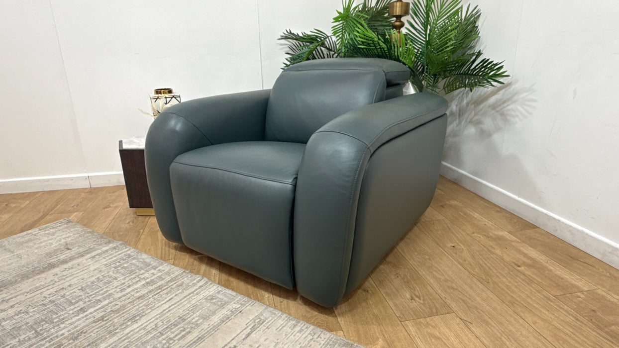 Sofology Drift Leather Chair Power Recliner/Headrest in Trusty Embossed Peacock