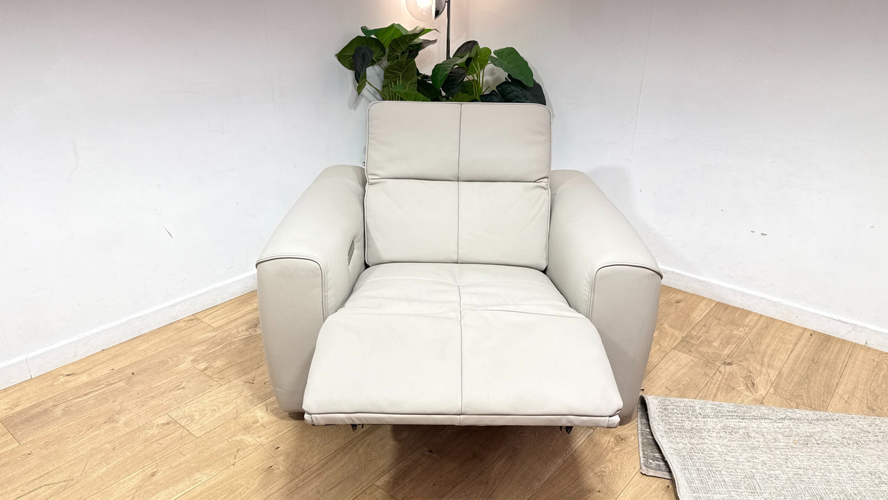 Sofology Riviera Leather Loveseat Power Recliner/Headrest in Trusty Super Matt Cloud Grey