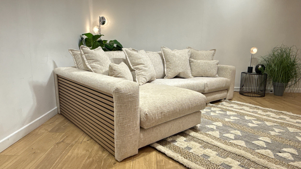 Sofology Cove Fabric Chaise Small Light Wood Panel in Artisan Chenille Ecru