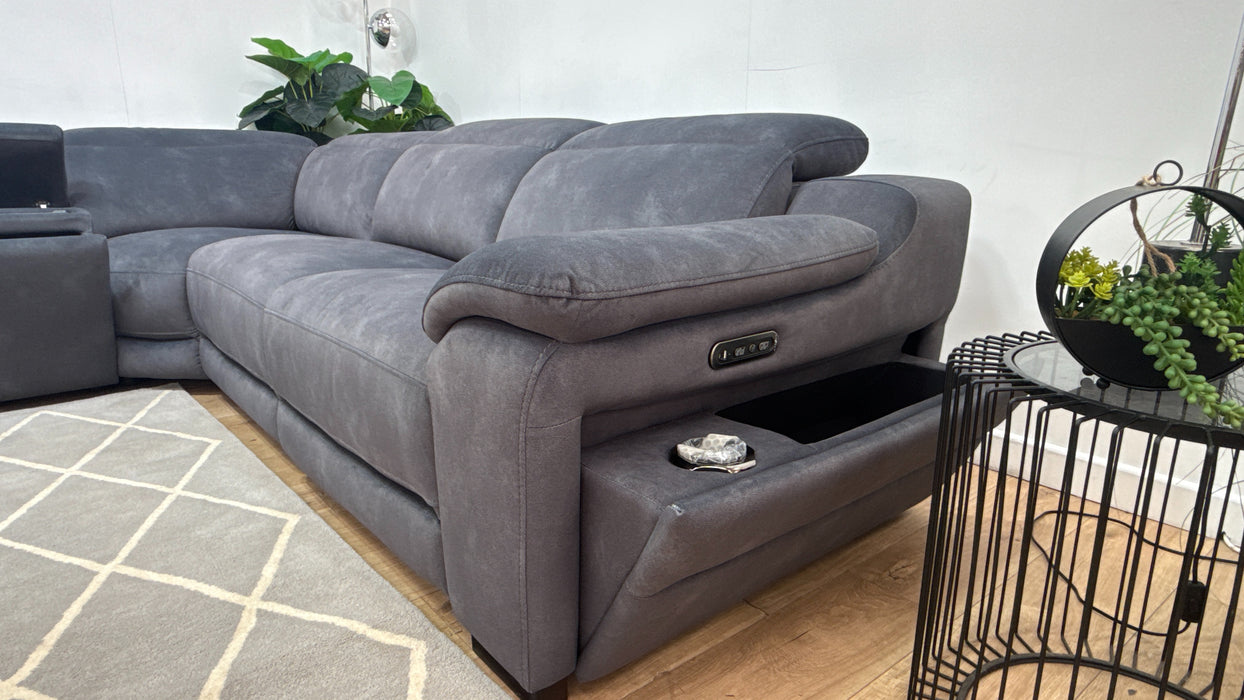 Sofology Portland Fabric 1.5 Console Corner 3 Power Recliner/Headrest in Lifestyle Flecked Charcoal