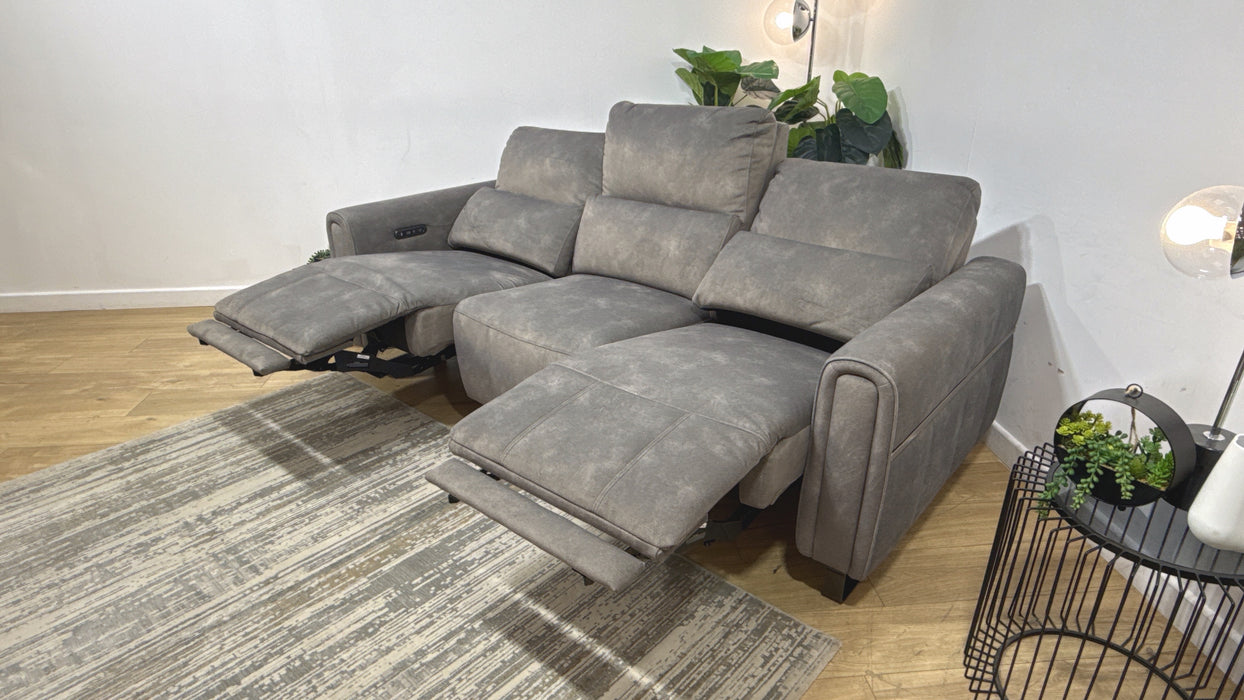 Sofology Ravello Fabric 3 Seater Power Recliner/Headrest in Lifestyle Flecked Mocha