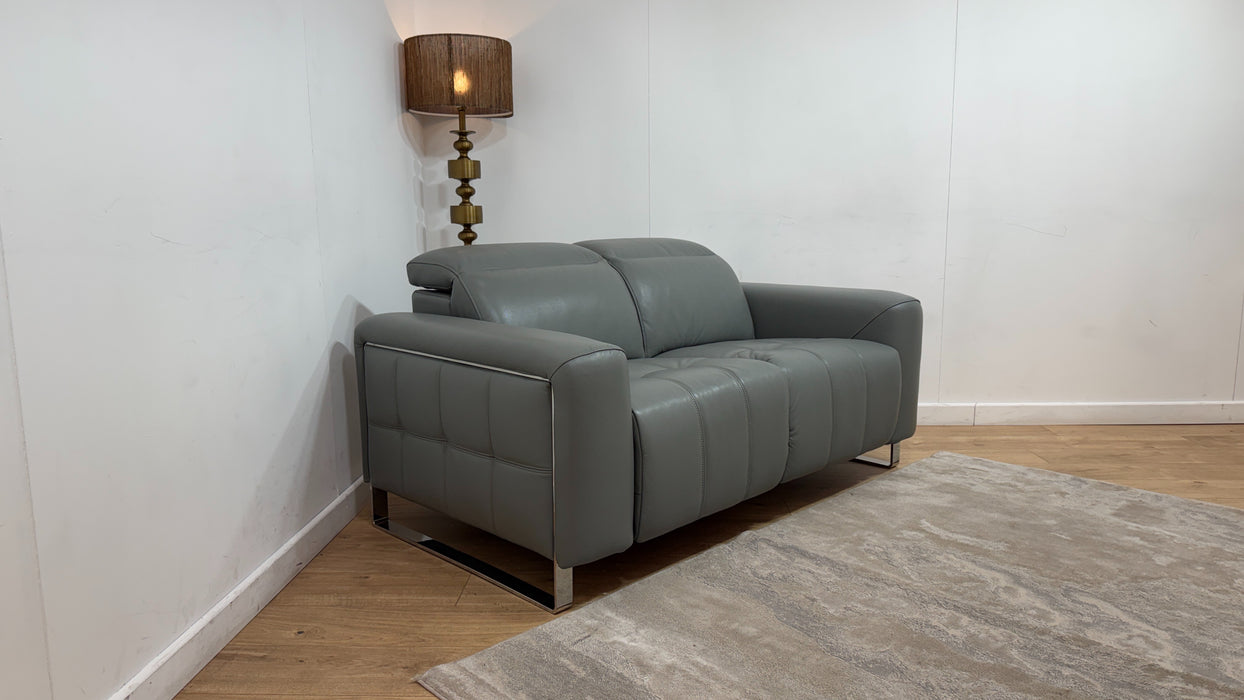 Sofology Marvella Leather 2 Seater Power Recliner/Headrest Heated Seats in Trusty Sheen Granite Teal