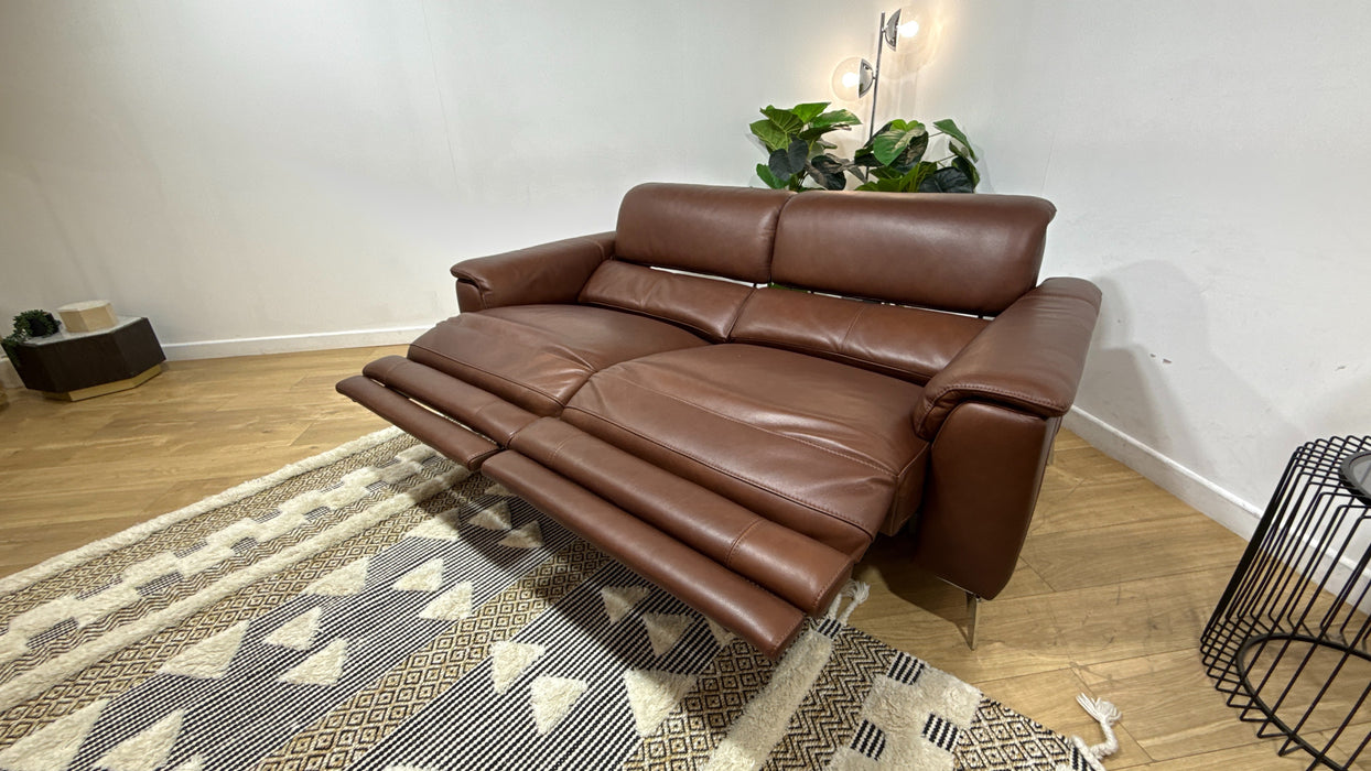 Sofology Illinois Leather 3 Seater Power Recliner/Headrest in Relaxed Soft Brown