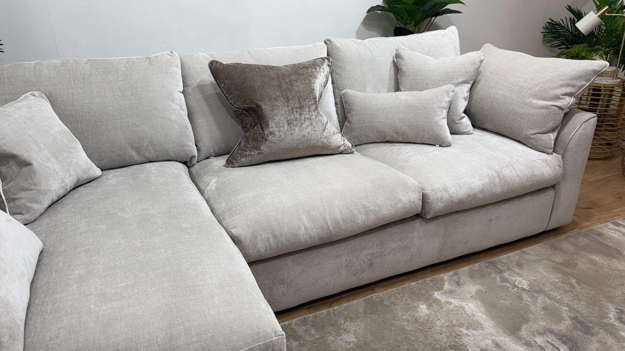 Sofology Georgio Fabric Terminal 1 Corner 3 Feather Flex Seats in Luxe Chenille Oyster Mix