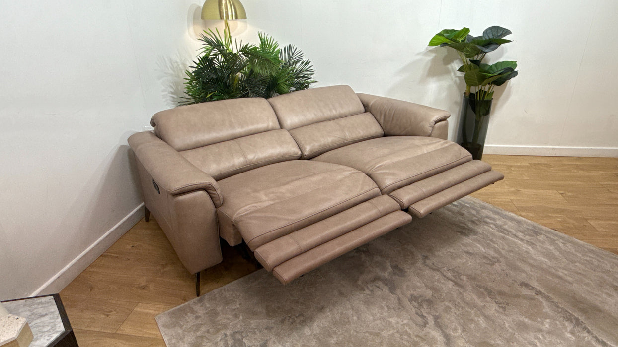 Sofology Illinois Leather 3 Seater Power Recliner/Headrest in Stone