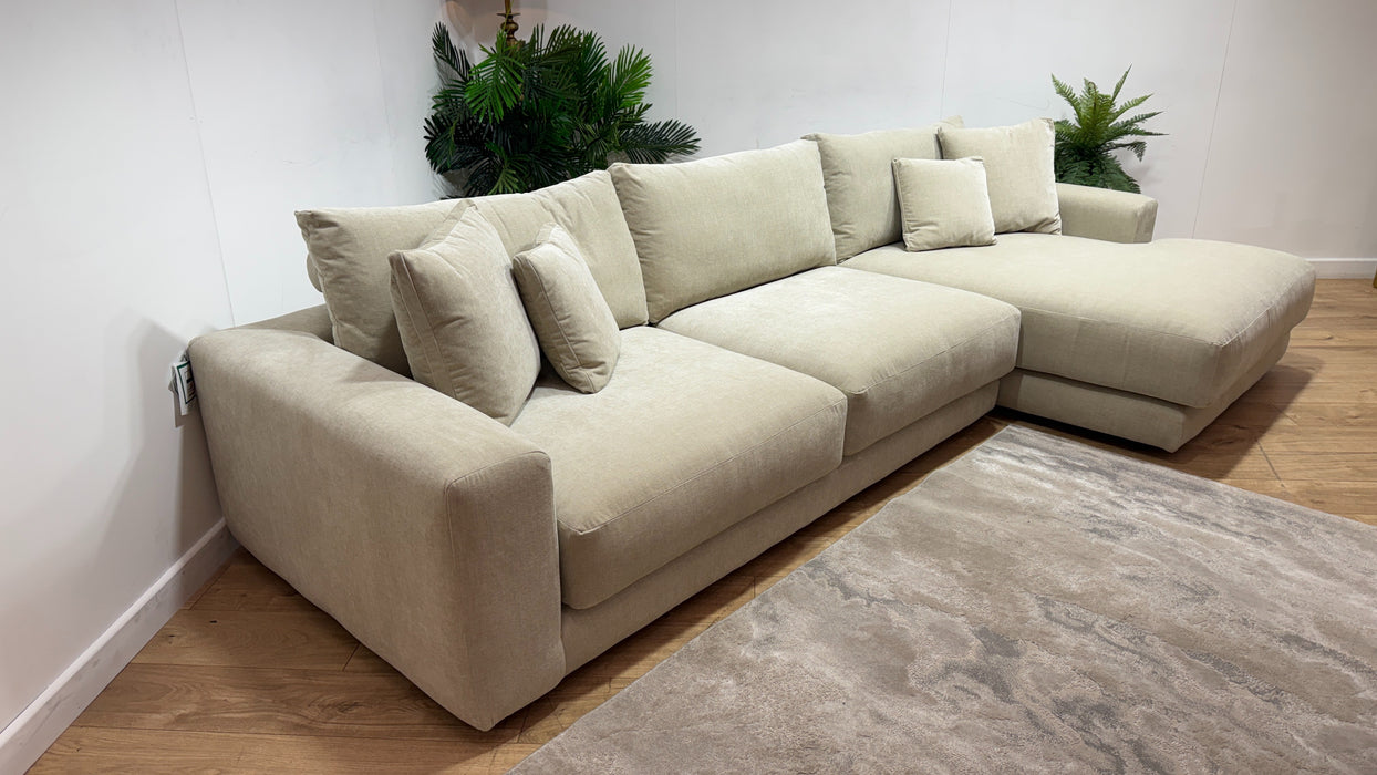 Sofology Amalfi Fabric 4 Seater Chaise in Vintage Chenille Natural