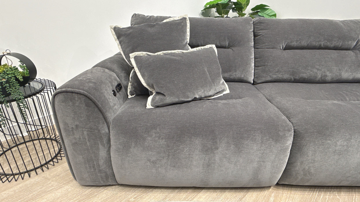 Sofology Daxton Fabric 3 Seater Double Motion Chaise + Speakers in Chenille Charcoal