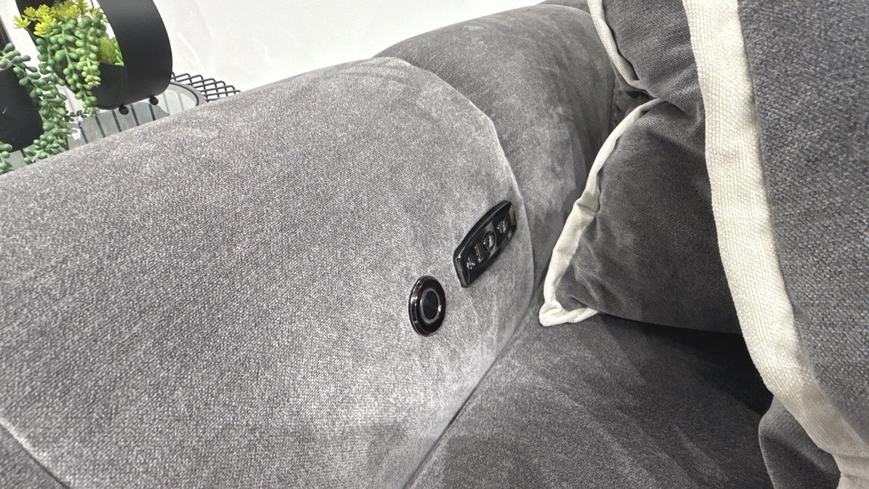 Sofology Daxton Fabric 3 Seater Double Motion Chaise + Speakers in Chenille Charcoal