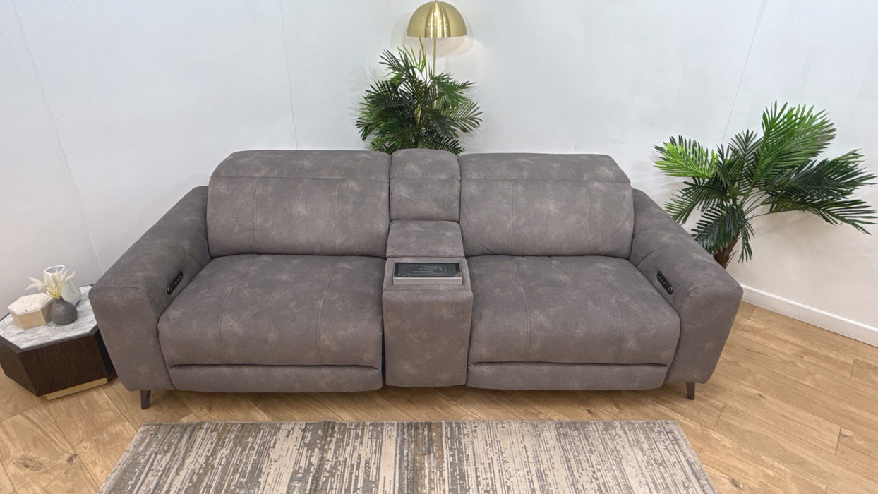 Sofology Allure Fabric 2.5 Seater Screen Console Power Recliner/Headrest Heated Seats Lumbar Support Speakers in Lifestyle Flecked Mocha