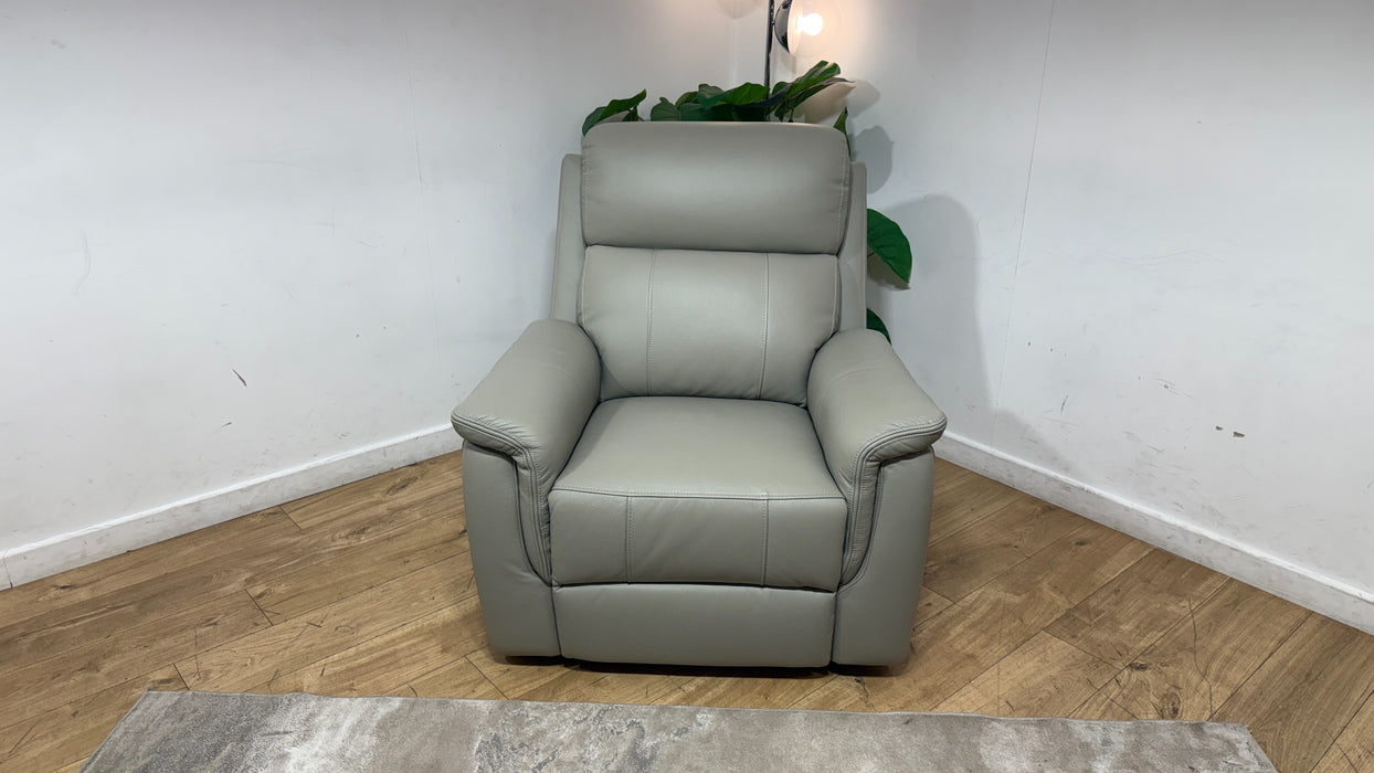 Sofology Bradie Leather Chair Power Recliner/Headrest in Trusty Embossed Light Grey