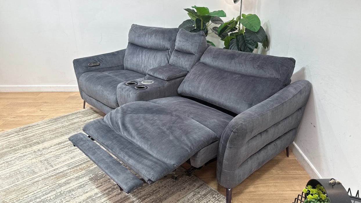 Sofology Renato Fabric 2.5 Seater Console Power Recliner in Heritage Velvet Granite