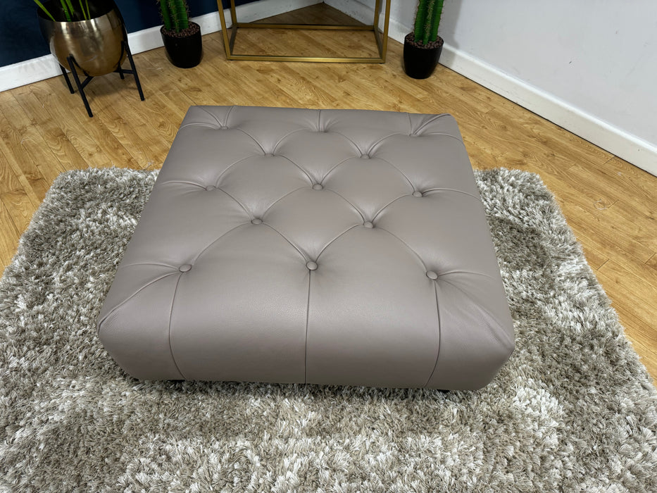 Bridgerton Leather  Designer Footstool - Trusty Supple Leather Taupe Grey