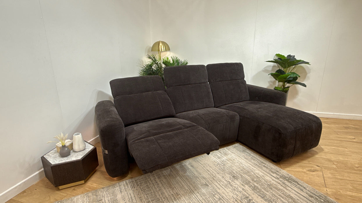 Sofology Lumiere Fabric 4 Seater Chaise Power Recliner/Headrest in Relaxed Chenille Raisin