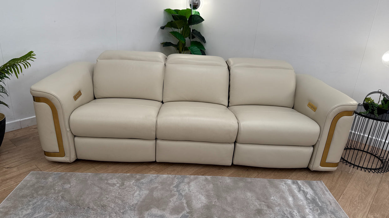 Sofology Plaza Leather 3 Seater Power Recliner/Headrest in Trusty Embossed Bone China