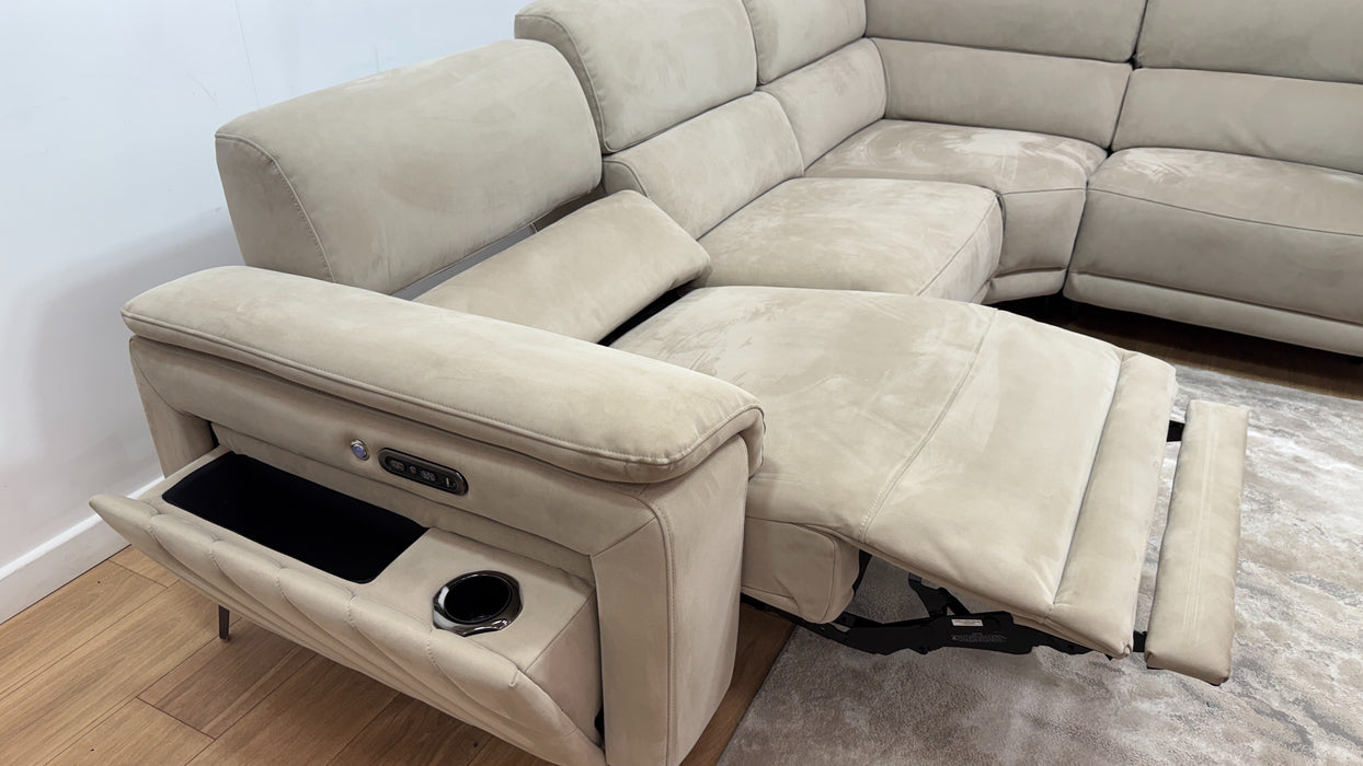 Sofology Fratelli Fabric 3 Corner 1.5 Power Recliner/Headrest in Lifestyle Nubuck Feel Stone