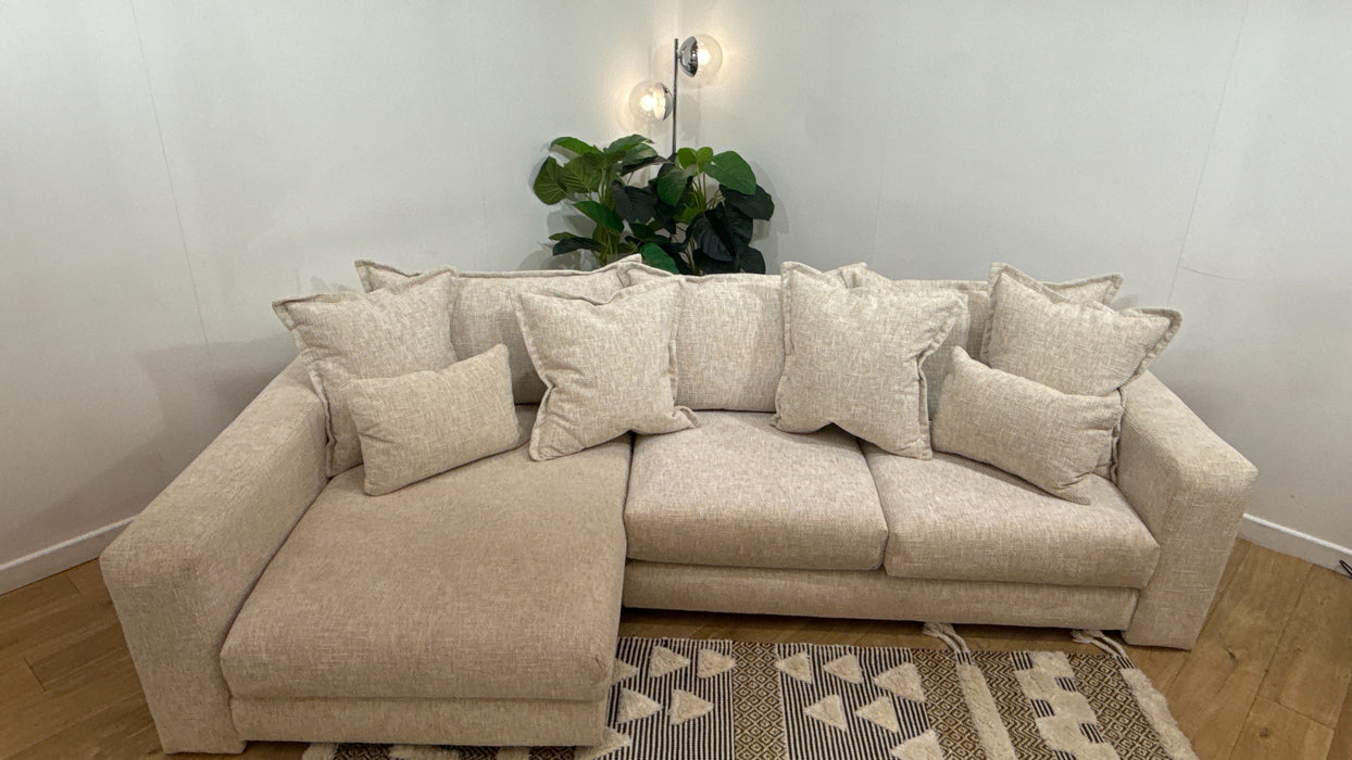 Sofology Cove Fabric Chaise Small Light Wood Panel in Artisan Chenille Ecru