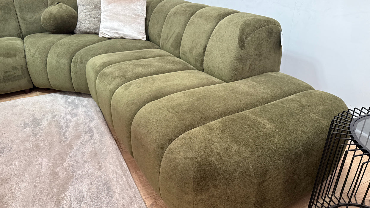 Sofology Waldorf Fabric 2 Corner 1.5 Chaise in Soft Sherpa Olive Mix