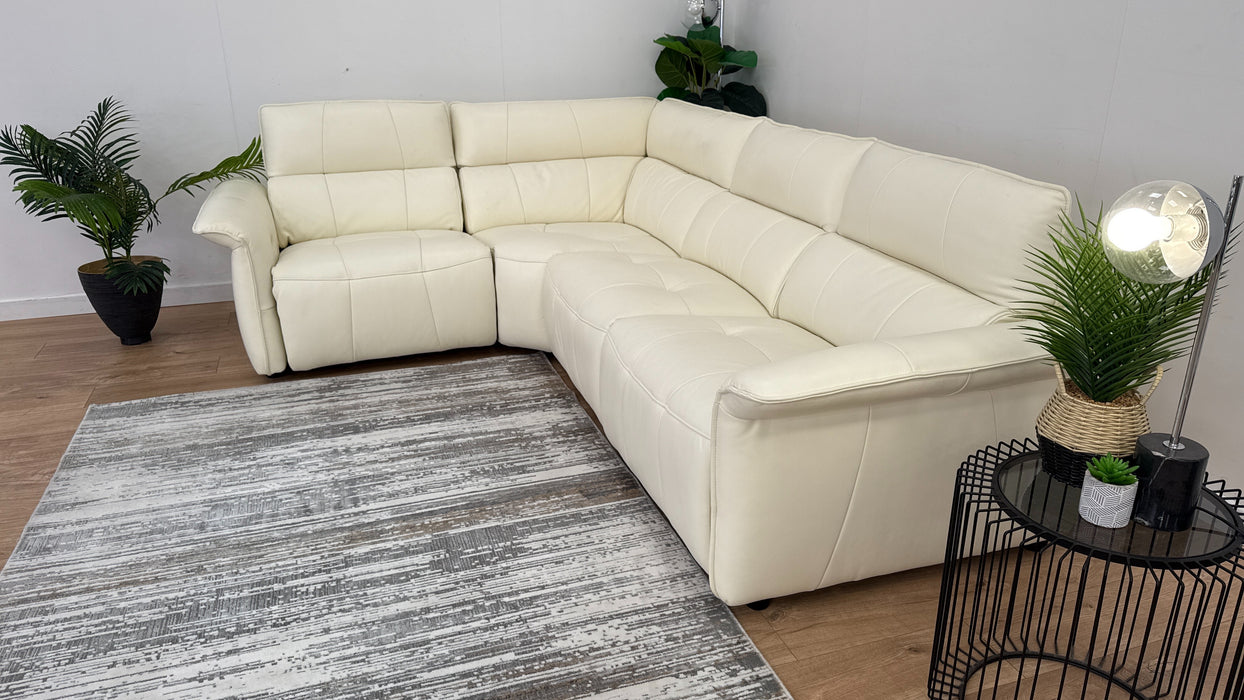 Cadenza 1 Corner 3 Sofa - Leather - Power Recliner, Power Hdrst - Trusty Sheen White