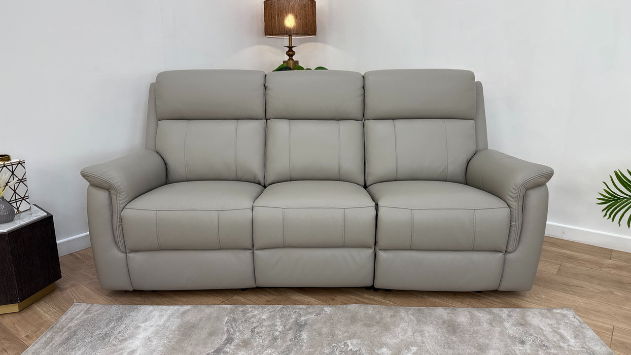 Sofology Bradie Leather 3 Seater Power Recliner in Trusty Embossed Light Grey