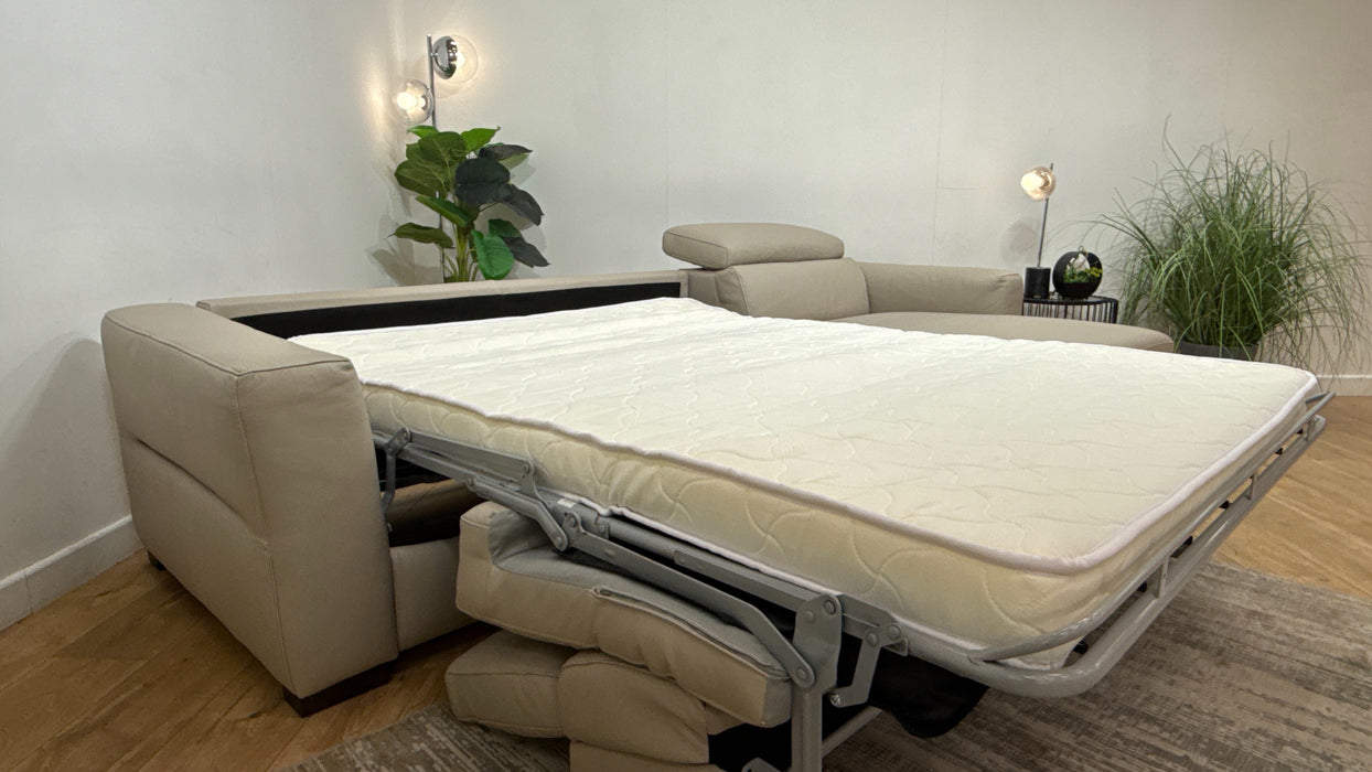 Sofology Metropolitan Leather 4 Seater Chaise Sofa Bed with Storage in Trusty Matt Plus Stone