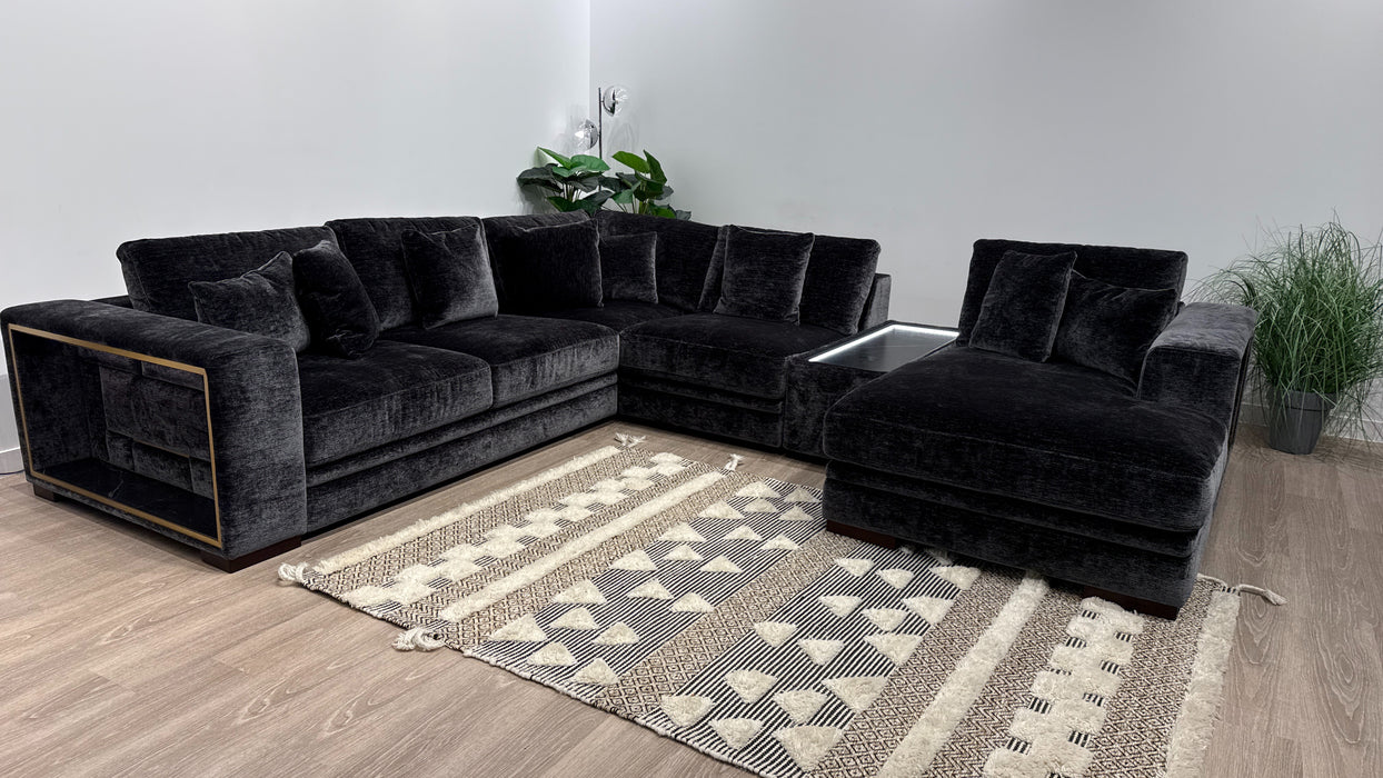 Sofology Obsidian Fabric 3 Corner 3 Chaise Console in Luxury Textured Chenille Anthracite
