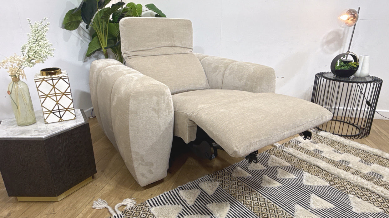 Sofology Solace Chair Power Recliner/Headrest Lumbar Support in Sample Mushroom