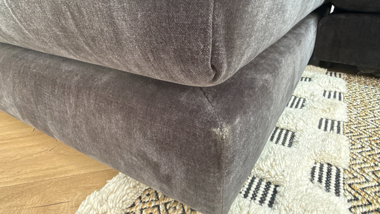 Sofology Cove Fabric Super Grande Double Chaise Black Wood Panel in Soft Chenille Anthracite Mix