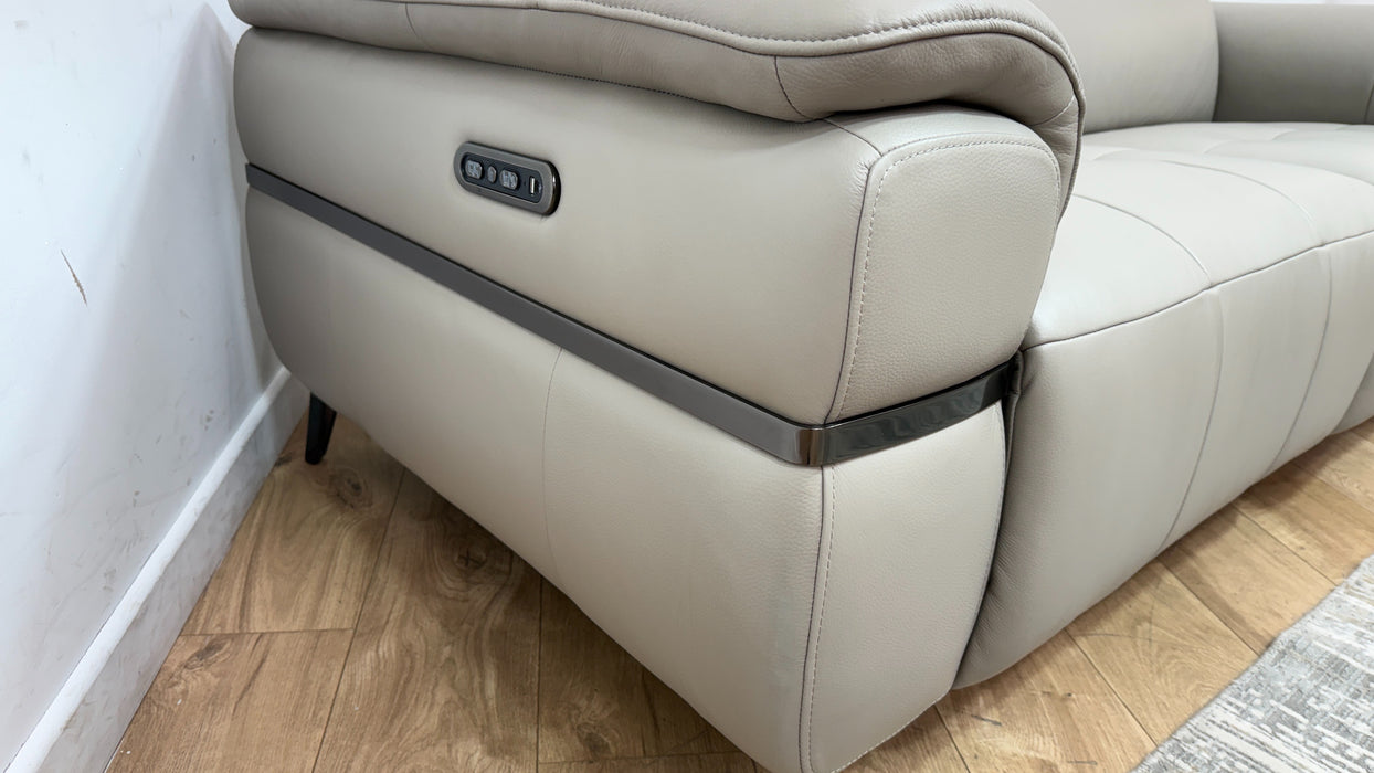 Sofology Milan Leather 2.5 Seater Power Recliner/Headrest in Trusty Embossed Light Grey