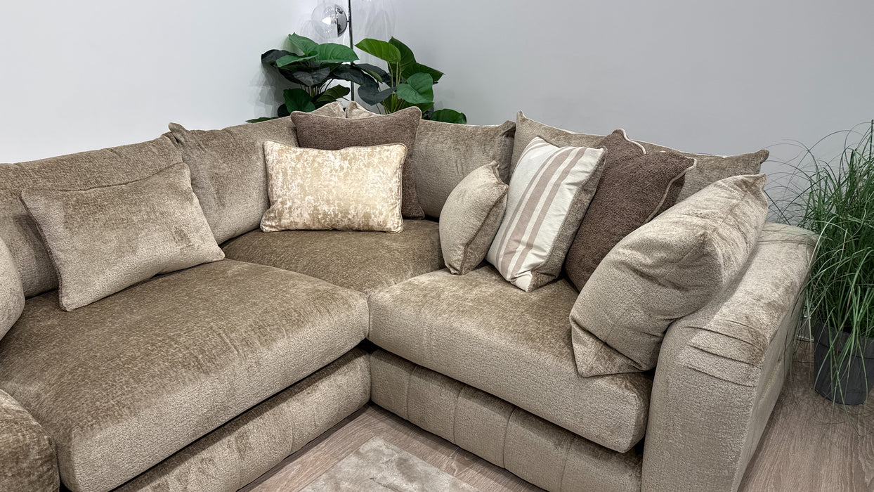 Sofology Westwood Fabric 3 Corner 1 Gold Trim in Teddy Chenille Mink Mix