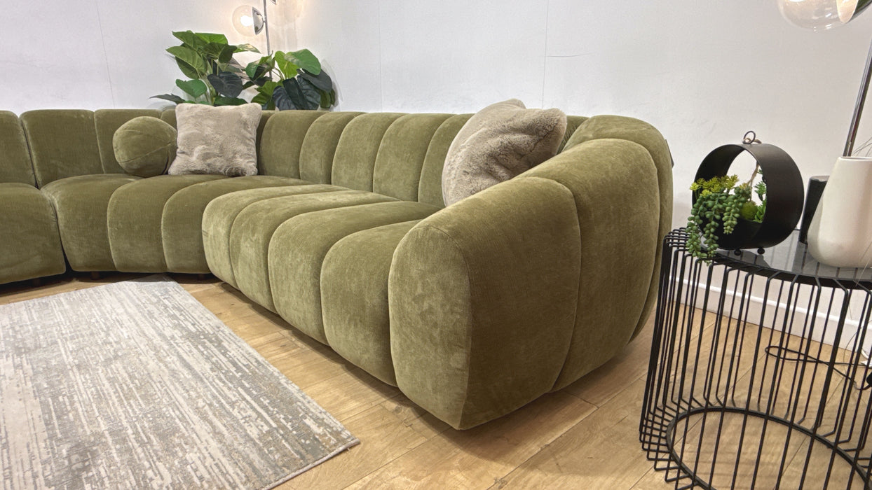 Sofology Waldorf Fabric Chaise 1.5 Corner 2 in Soft Chenille Olive Mix