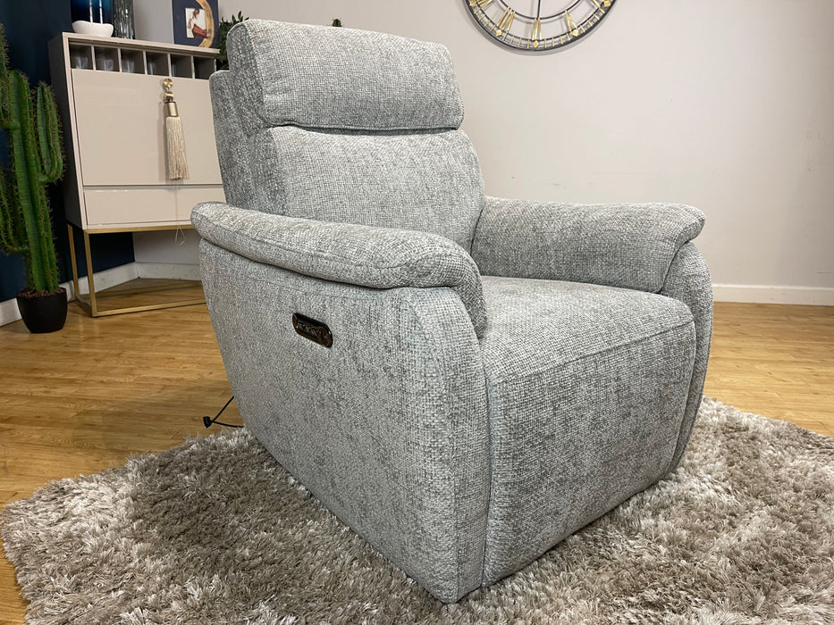 Parker Fabric Chair - Hopsack Chenille Dove Power Headrest Power Recliner (WA2)