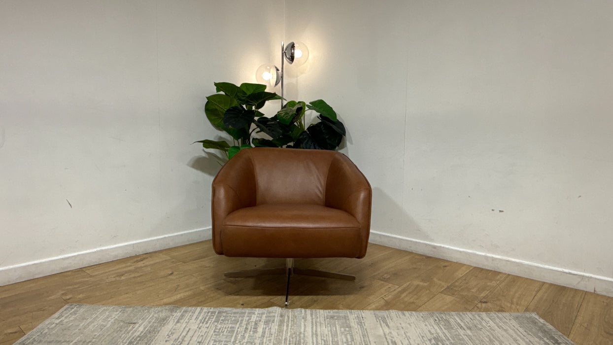 Sofology Adler Leather Swivel Chair in Relaxed Soft Tan