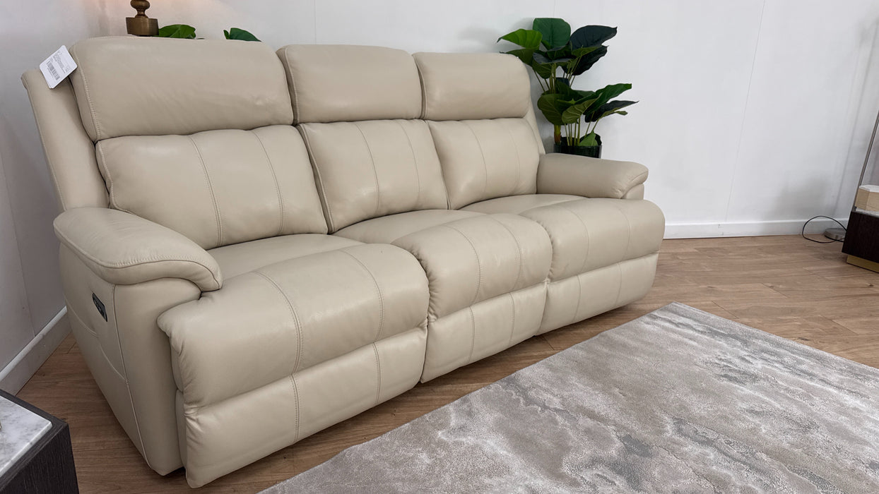 Sofology Gracie Leather 3 Seater Power Recliner/Headrest in Trusty Sheen Bone China