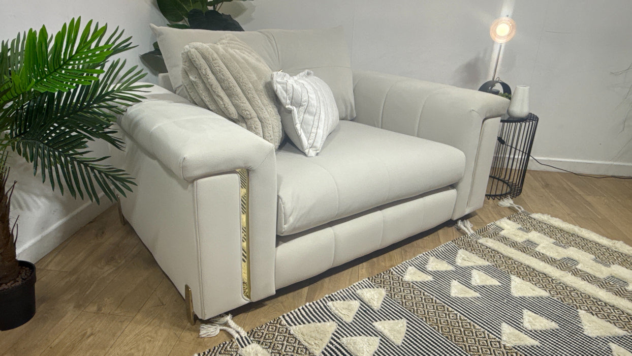 Sofology Oscar Fabric Loveseat Gold Trim in Super Matt Velvet Ecru Mix