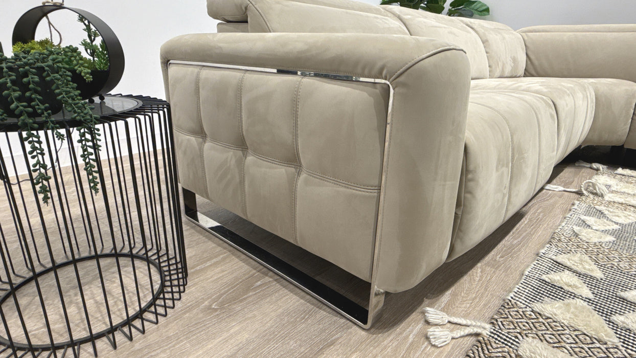 Sofology Marvella Fabric 3 Corner 3 Power Recliner/Headrest in Lifestyle Nubuck Feel Stone