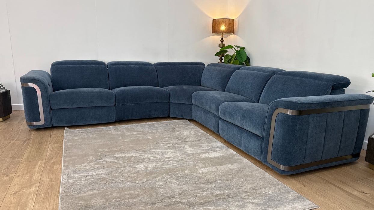 Sofology Plaza Fabric 3 Corner 3 Triple Power Recliner/Headrest in Relaxed Chenille Denim