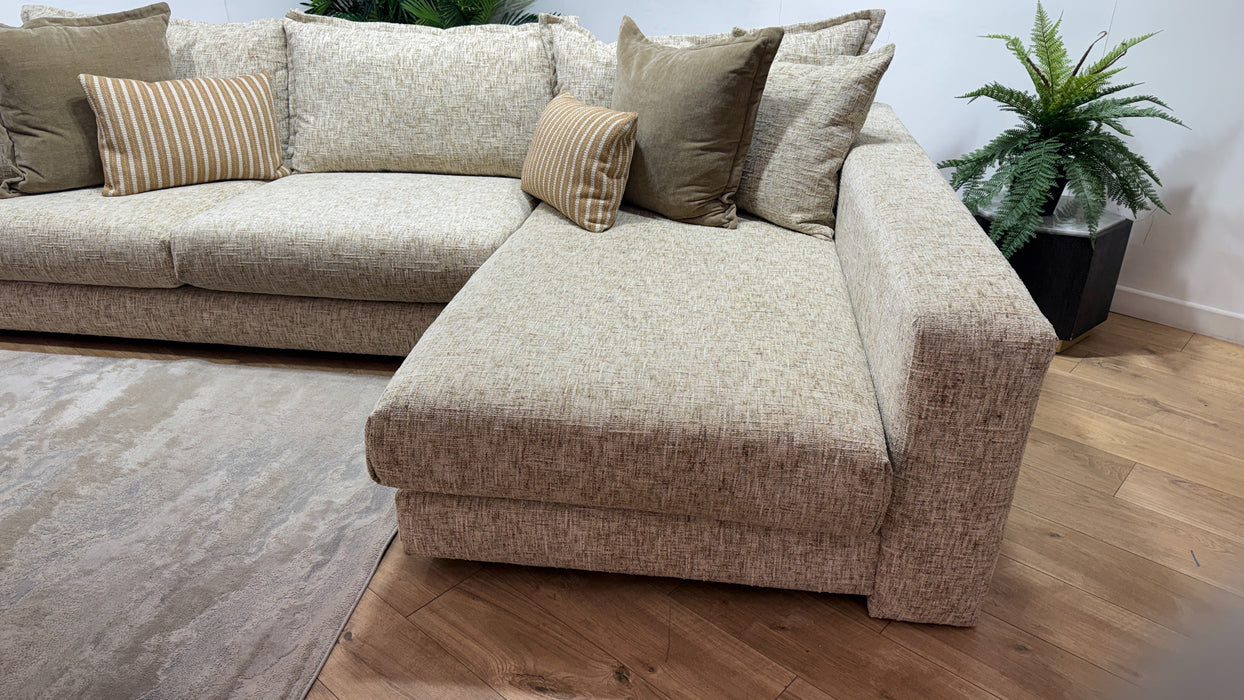 Sofology Cove Fabric Chaise Grande Light Wood Panel Artisan Chenille Ecru Mix