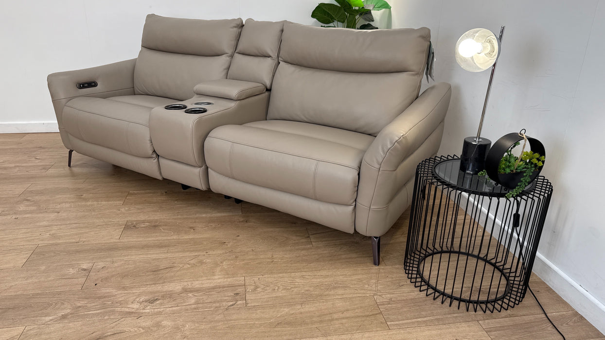 Sofology Renato Leather 2.5 Seater Console Power Recliner in Trusty Embossed Stone