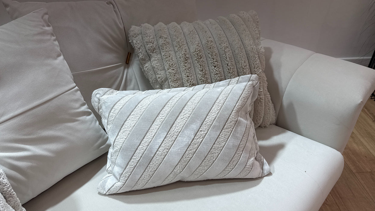 Sofology Oscar Fabric 4 Seater Gold Trim in Super Matt Velvet Ecru Mix
