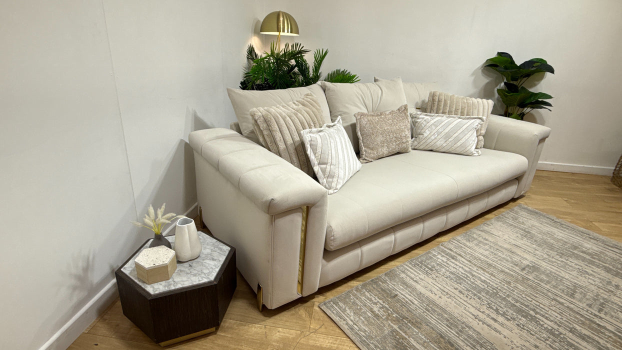 Sofology Oscar Fabric 4 Seater Gold Trim in Super Matt Velvet Ecru Mix
