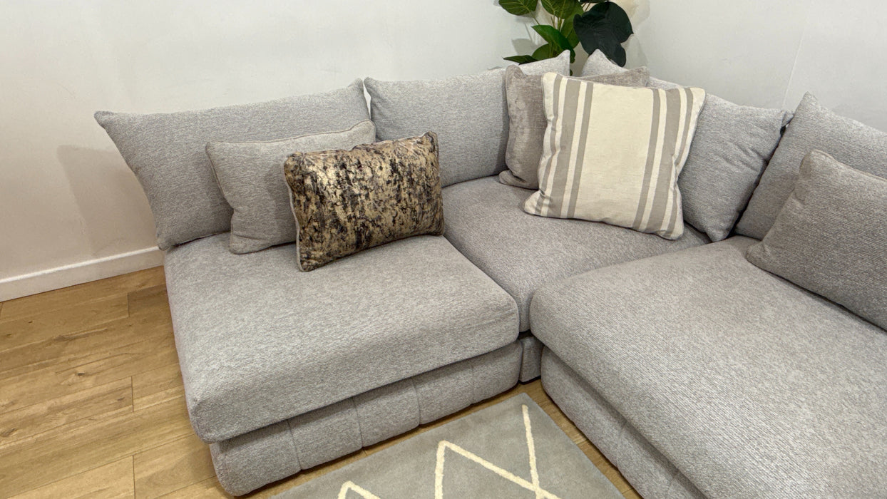 Sofology Westwood Fabric Chaise 1 Corner 3 Silver Trim in Soft Boucle Silver Mix
