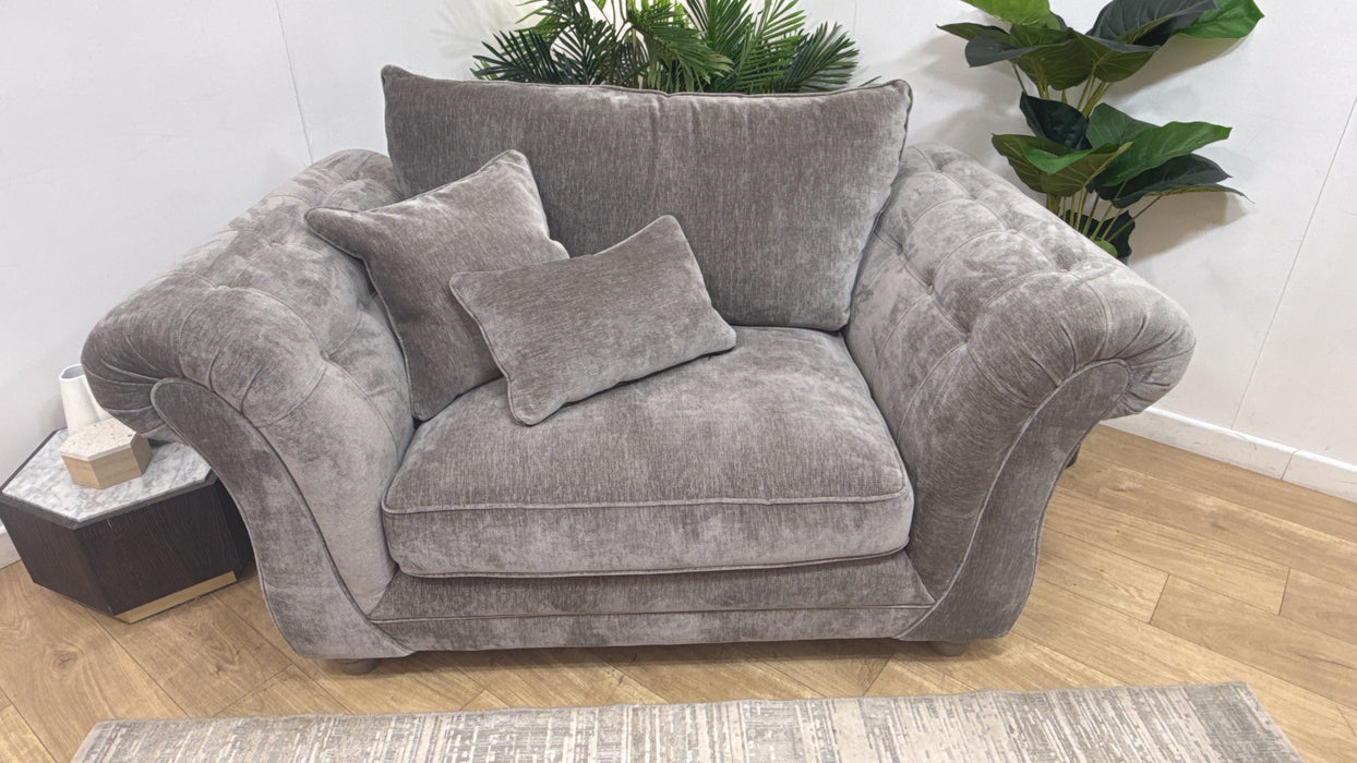 Sofology Highgrove Fabric Loveseat Full Back Extra Flex in Luxury Deep Pile Chenille Grey