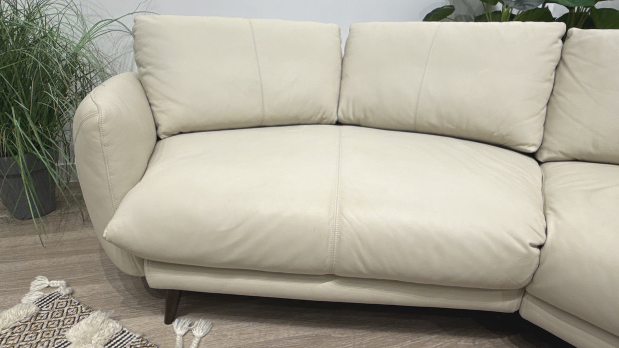 Sofology Adler Leather Small Asymmetrical Curved Sofa in Bone China