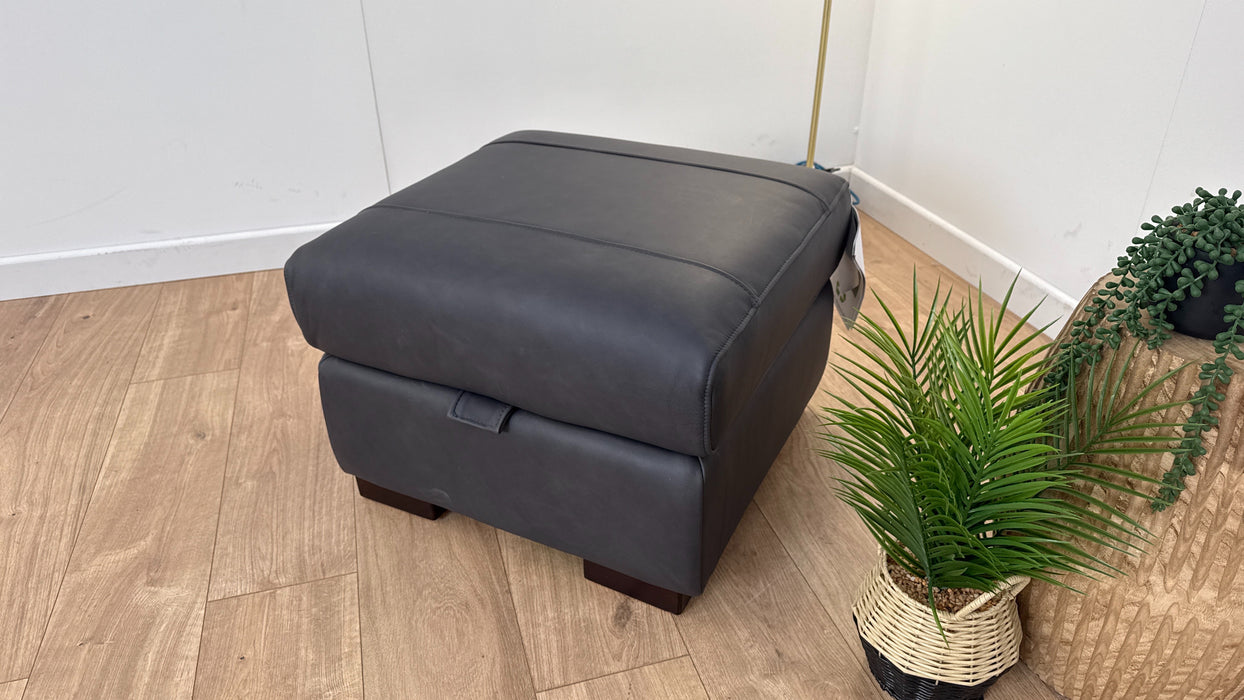 Mason Leather Storage Footstool - Relaxed Matt Leather Charcoal